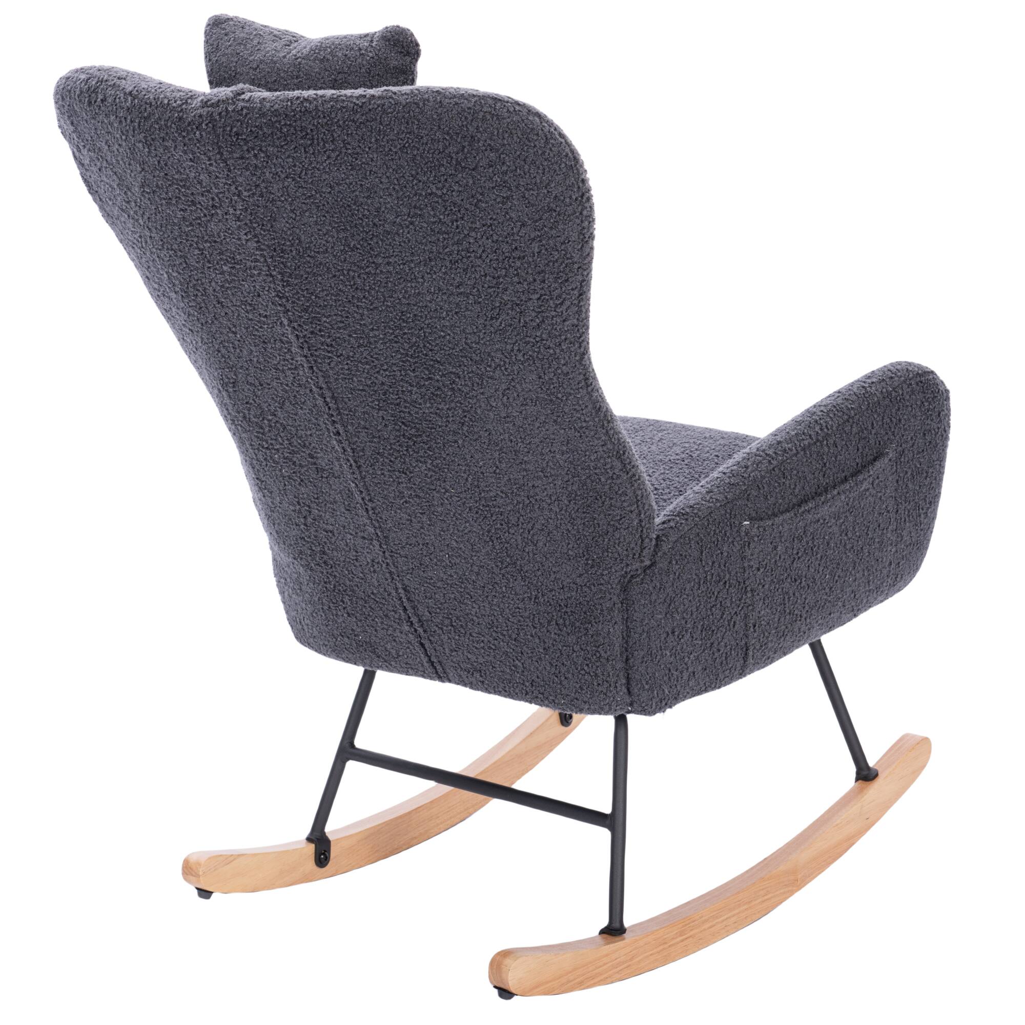 Back. GOODSILO - Plush Upholstered Nursery Rocking Chair with High Backrest for Living Room and Bedroom - Dark Grey.