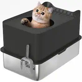 Pawhut - XL Litter Box, Enclosed Cat Litter Pan with High Wall Sides, Top Entrance, Anti-Urine Leakage, Non-Sticky - Black