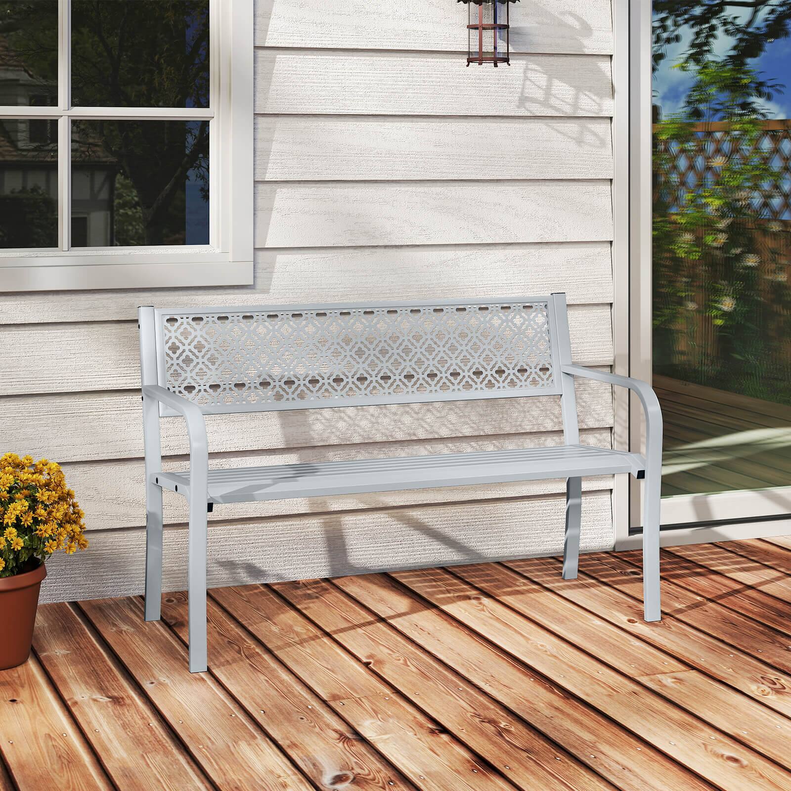 Alt View 1. Costway - Costway 50" Outdoor Garden Bench with Geometric Lattice Backrest  Armrests and Slatted Seat - Gray.