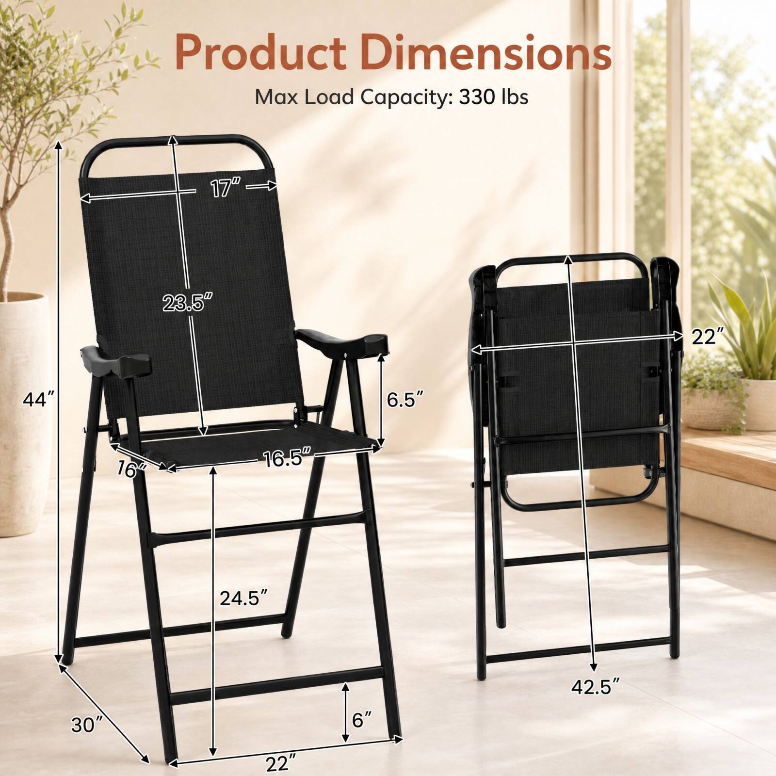 Product Dimensions  
Max Load Capacity: 330 lbs

17"  
23.5"  
22"  
44"  
6.5"  
16"  
16.5"  
24.5"  
30"  
22"  
6"  
42.5"