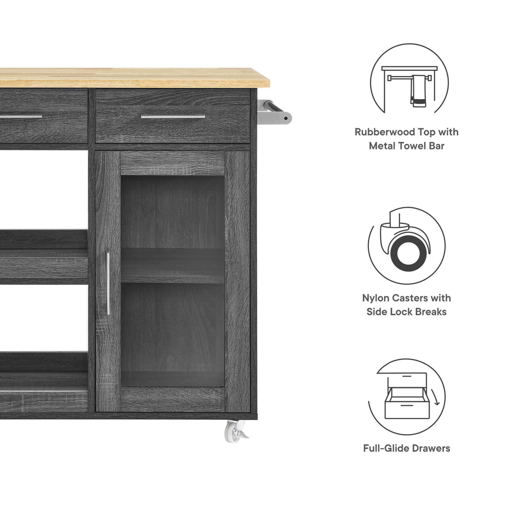 - Rubberwood Top with Metal Towel Bar
- Nylon Casters with Side Lock Breaks
- Full-Glide Drawers