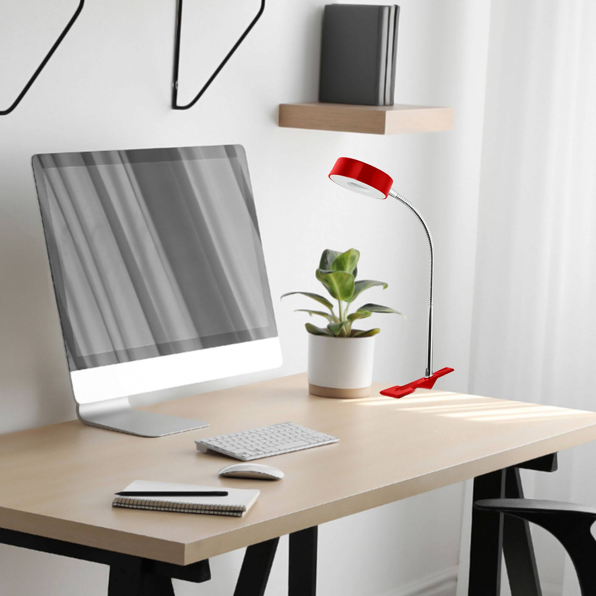 Alt View 1. Globe Electric - Globe Electric 8.46" 5W 250 Lumens LED Integrated Goose Neck Clip Lamp, Red - Red.