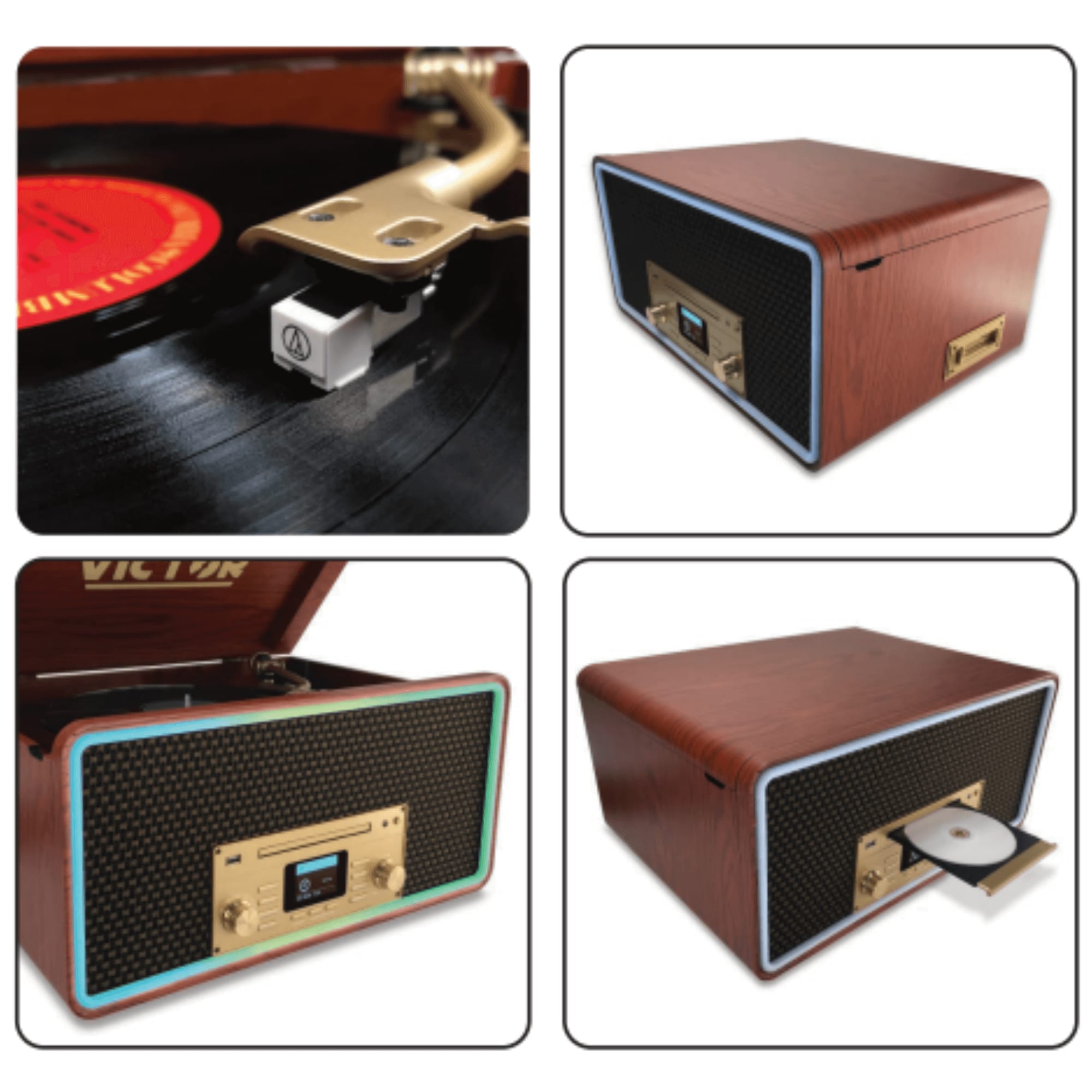 Victor Audio Fremont 8 in 1 Wood Music Center Mahogany VWRP-6000