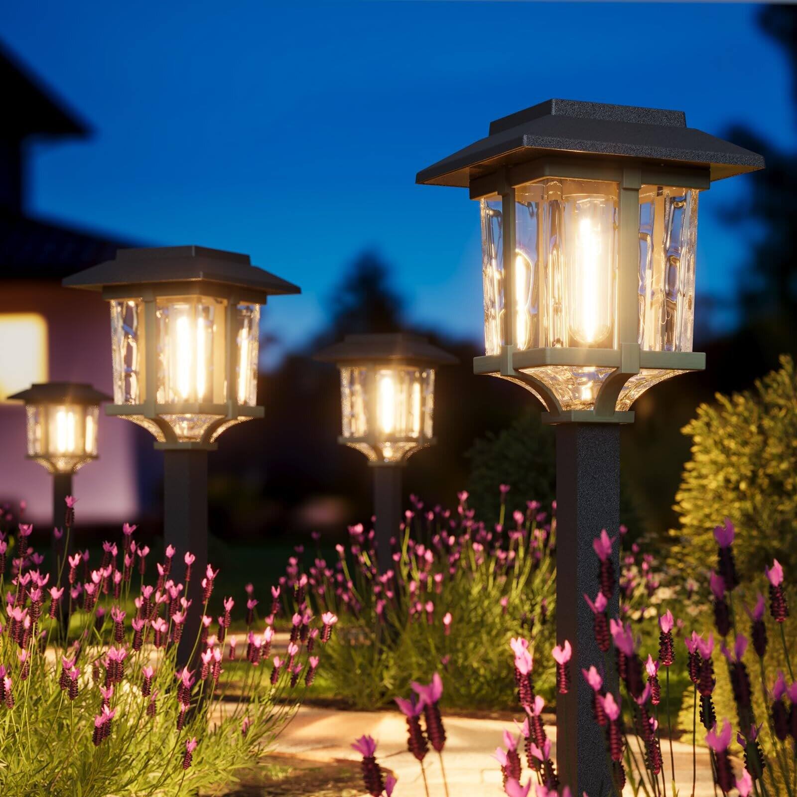 Back. Dazzed Corner - IP65 Waterproof Solar Pathway Lights, Bronze Wood Finish for Yard & Walkway - Black.