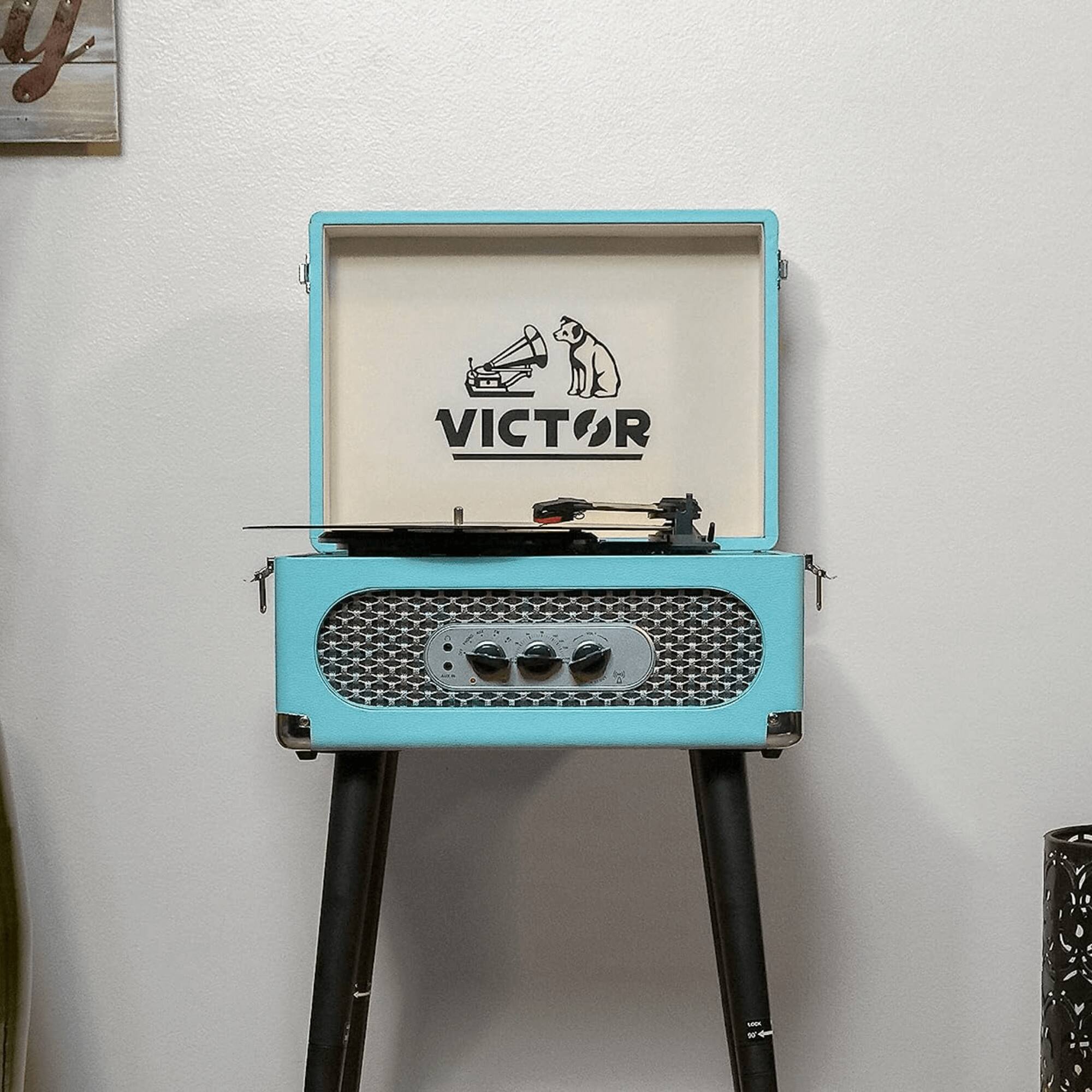 Alt View 2. Victor Audio - Andover 5-in-1 Music Center with Chair-Height Legs and Bluetooth Function - Turquoise.