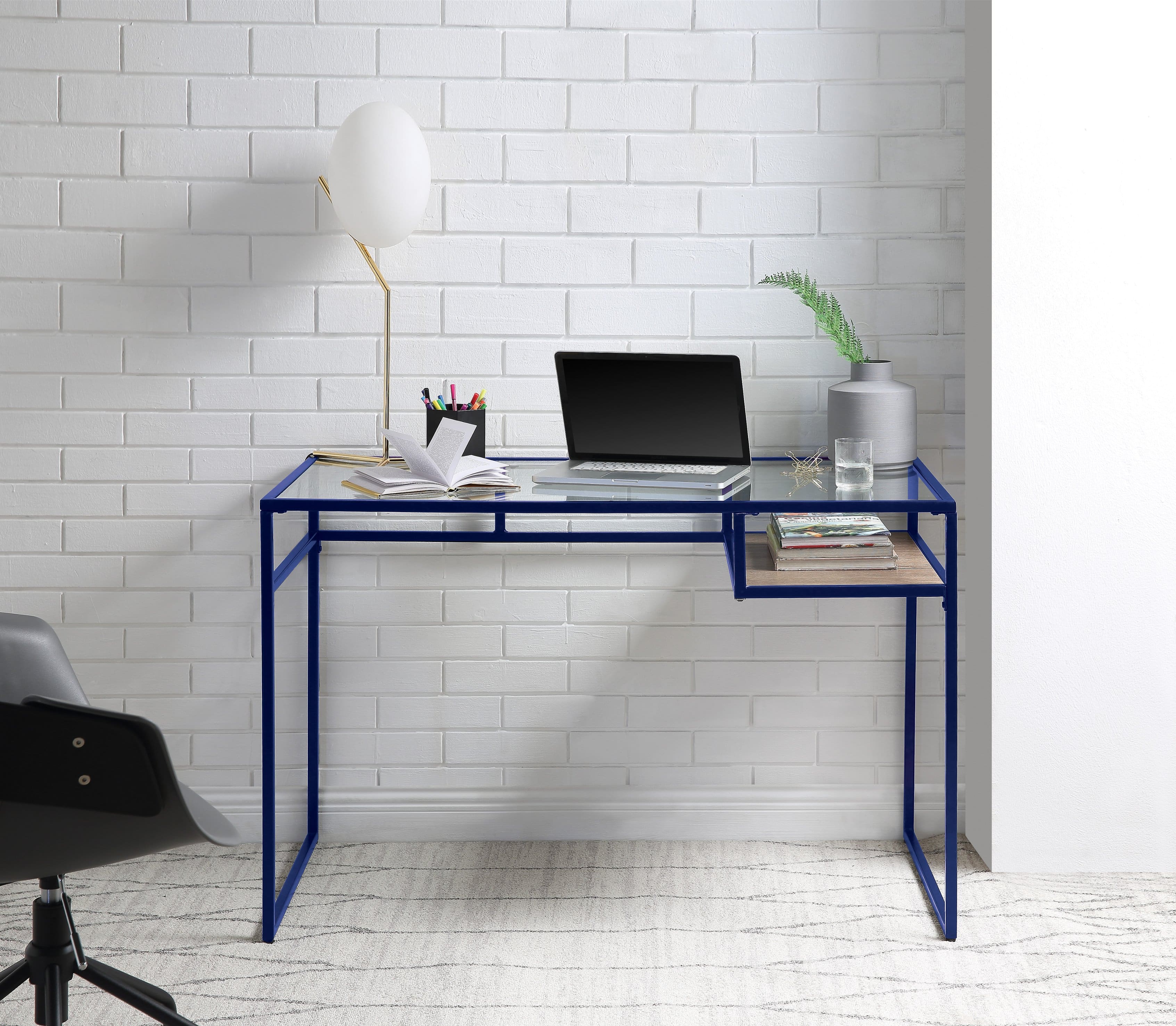 TinyHomie - Yasin Glass Top and Finish Writing Desk - Blue