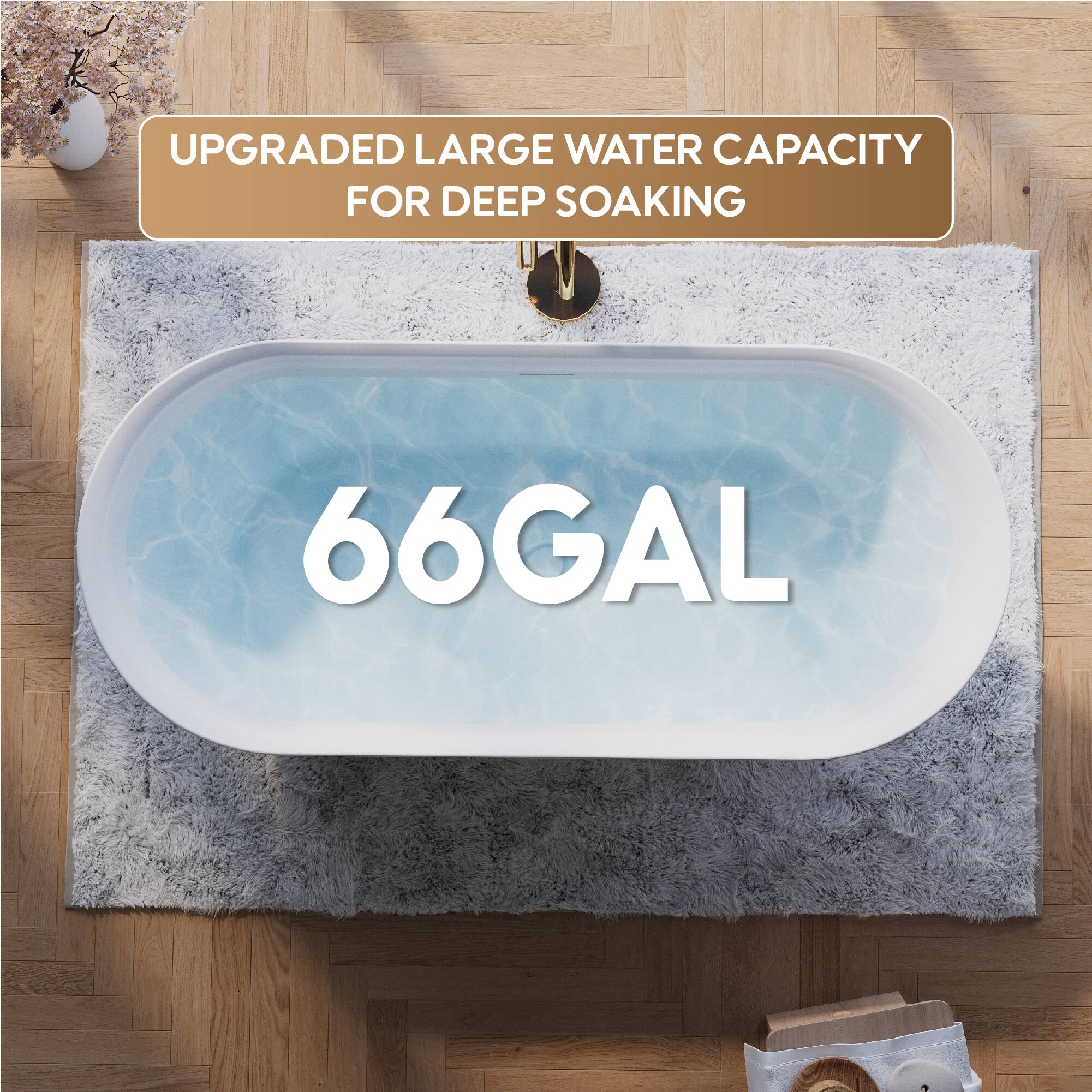UPGRADED LARGE WATER CAPACITY FOR DEEP SOAKING 66GAL