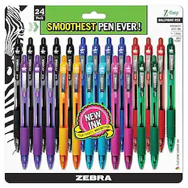 Zebra - Retractable Ballpoint Pen, Medium Point, 1.0mm, 24 Pack - Assorted Ink