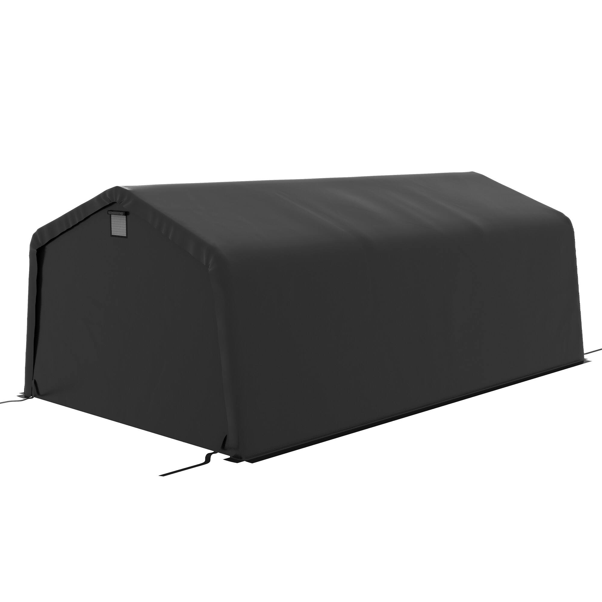 Front. Outsunny - 12' x 20' Heavy Duty Carport, Portable Garage Canopy Tent with 2 Ventilation Windows and Large Door, for Car - Black.