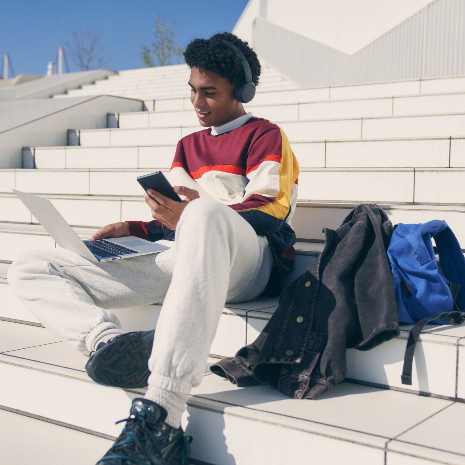 Alt View 1. Sony - WHCH520 Wireless Headphones with Microphone, Black with Wood Headphone Display Stand.