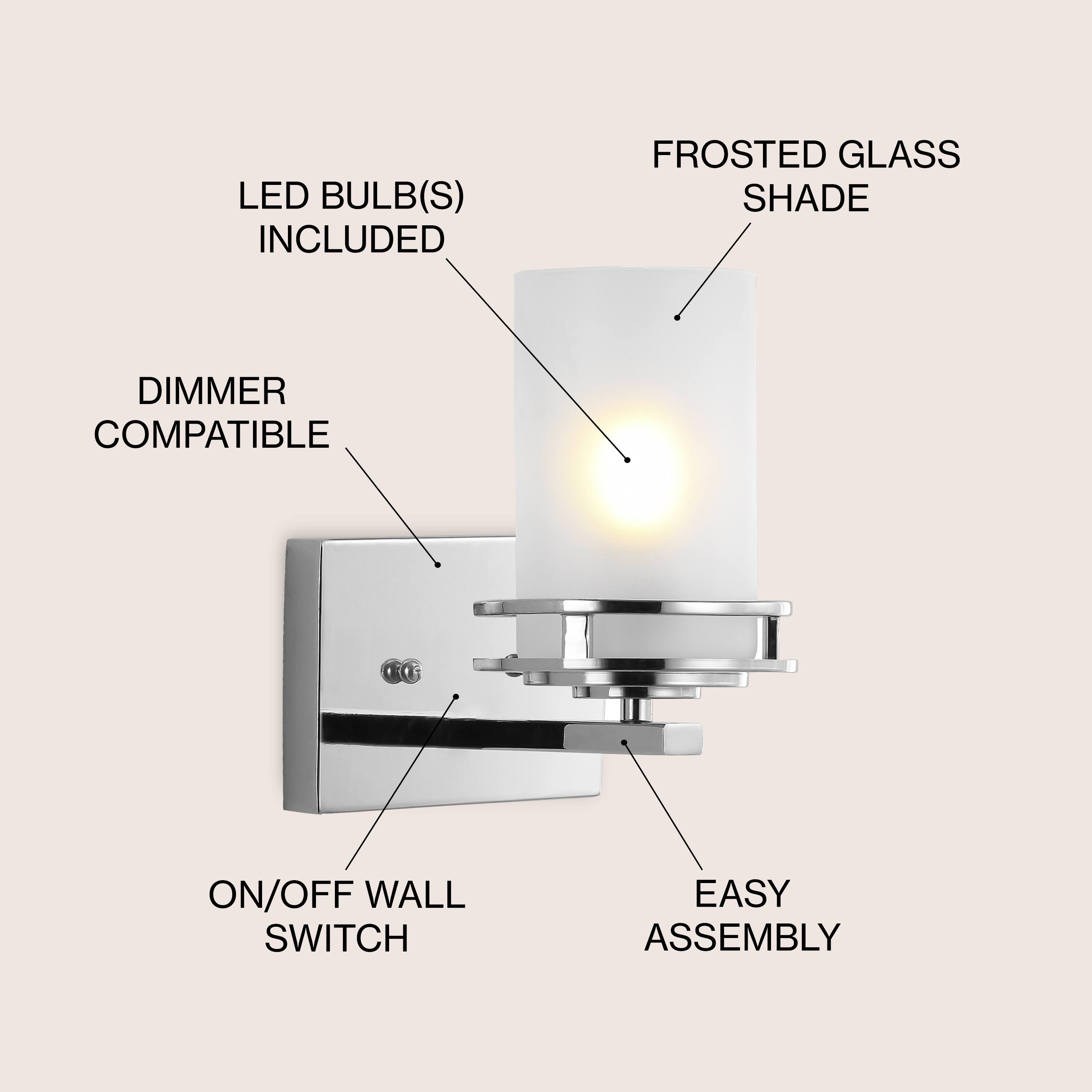LED BULB(S) INCLUDED  
FROSTED GLASS SHADE  
DIMMER COMPATIBLE  
ON/OFF WALL SWITCH  
EASY ASSEMBLY