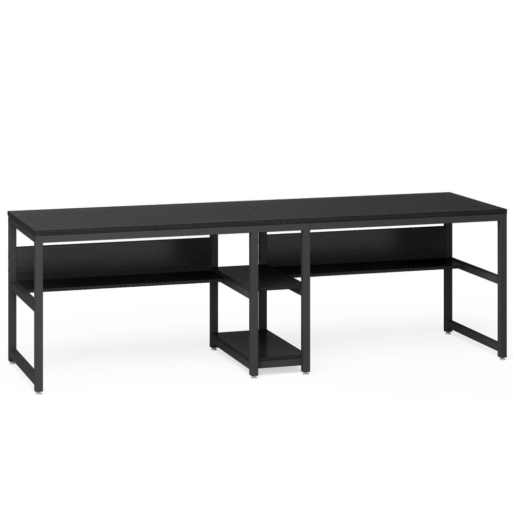 Kadyn - Study Writing Desk, Computer Desk,78.7" Two Person Desk, Computer Desk Double Workstation with Shelves - Black