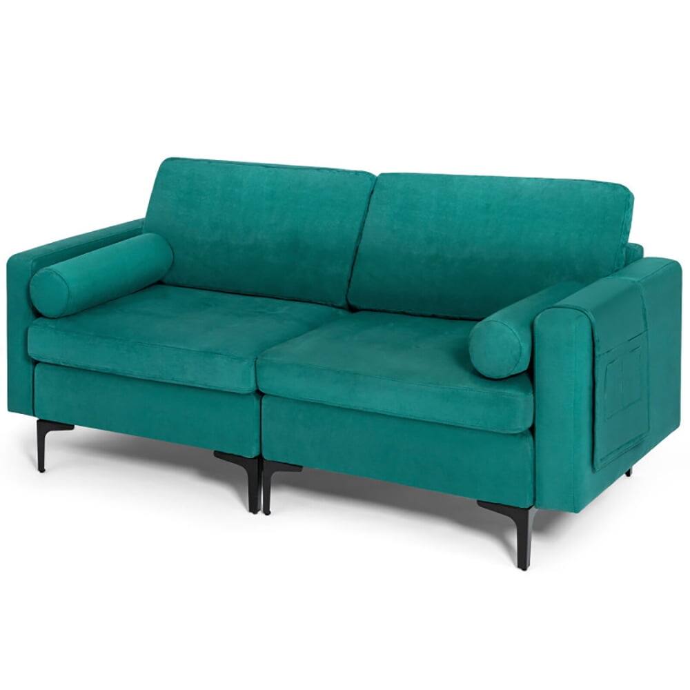 Angle. Kadyn - L-Shaped Sectional Sofa Couch with Socket USB Port-2-Seat, Couch for Living Room, Loveseat Sofa for Small Spaces - Green.