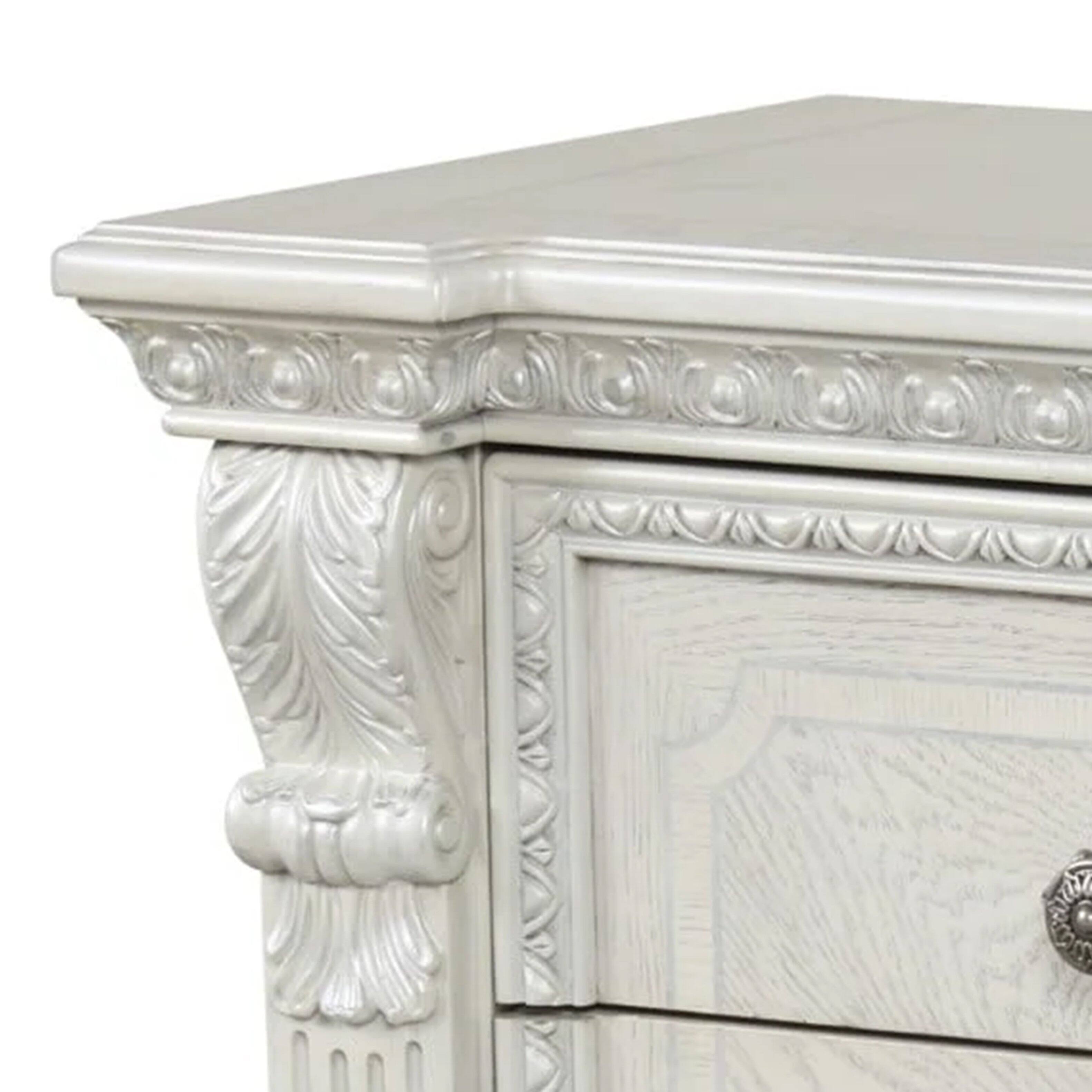 Alt View 1. Manhattan Lane - Naddy Nightstand, 2 Drawers, USB, Wire Brushed White Wood, 30 Inch - White, Silver.