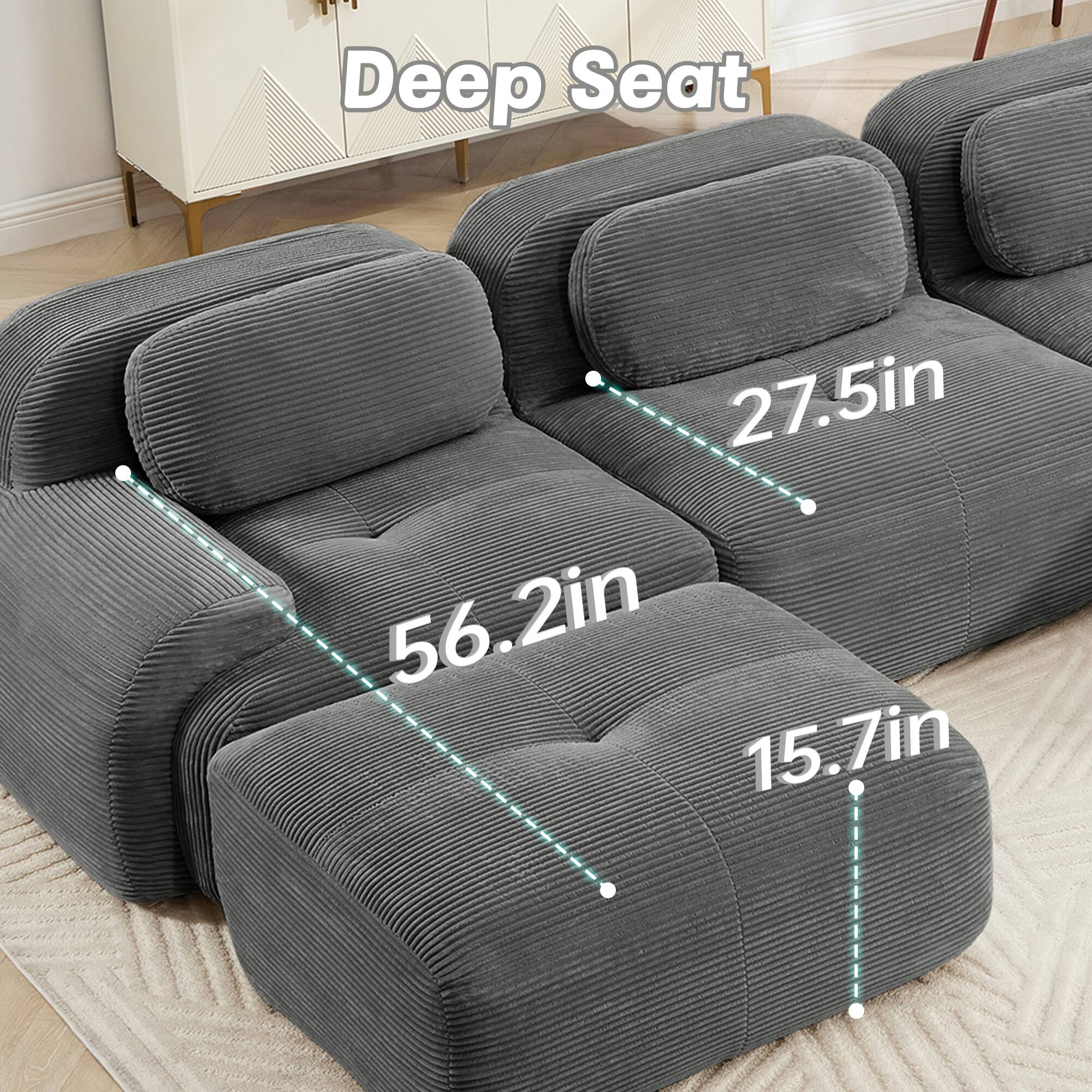 Deep Seat  
27.5in  
56.2in  
15.7in