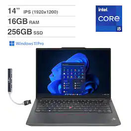 Lenovo - ThinkPad E14 Laptop 14.0 WUXGA (Intel i5-1335U, 16GB DDR4, 256GB SSD, Intel Iris Xe, Win 11 Pro) w/USB Hub - Graphite Black