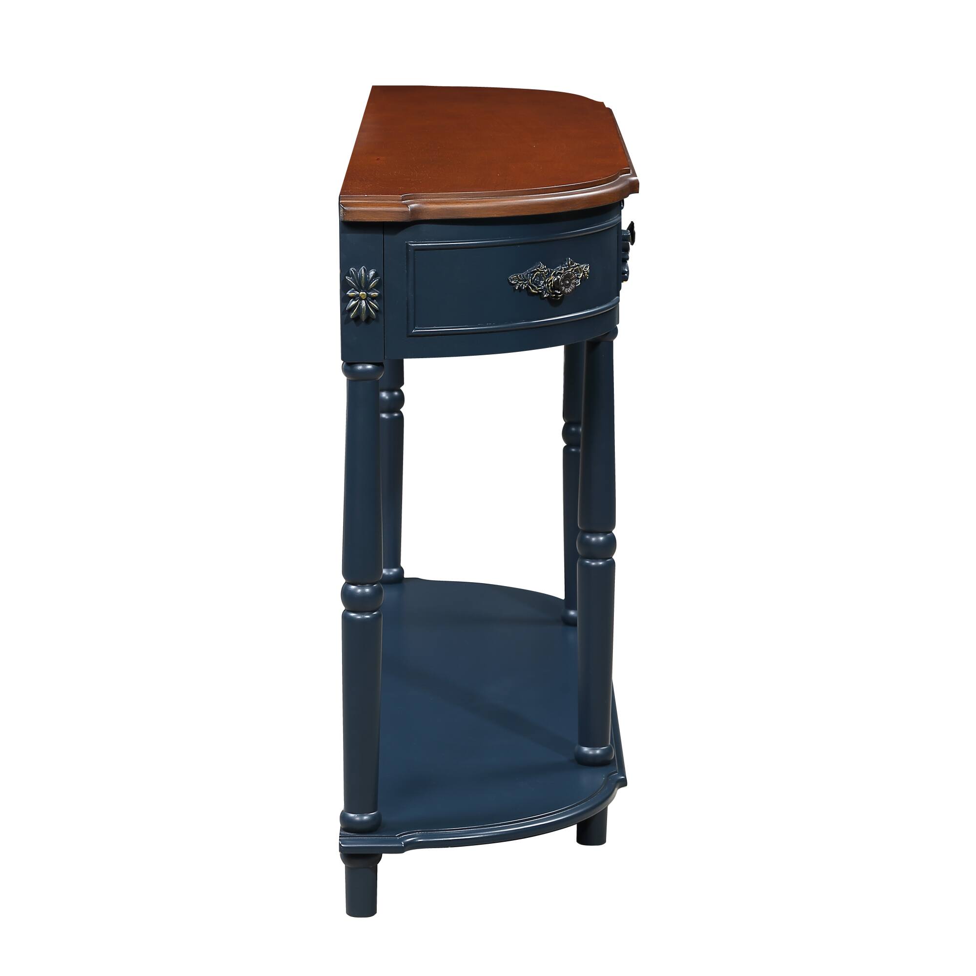 Alt View 7. GOODSILO - Retro Curved Wood Console Table with Open Shelf and Drawers Half Moon Sofa Table Solid Wood Entry Table - Navy Blue.