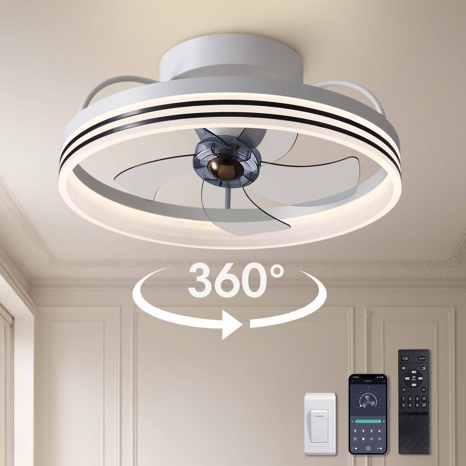 Angle. Siljoy - 20" Smart Ceiling Fan with Light: 360° Rotate for Bedroom/Dining Room - White.