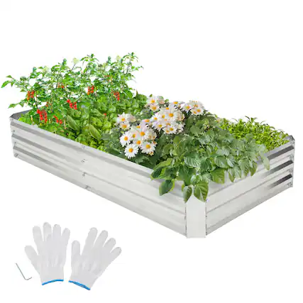 Front. Gymax - Gymax 6 x 3 x 1FT Galvanized Raised Garden Bed Heavy-Duty Elevated Rectangle Plant Box - Silver.