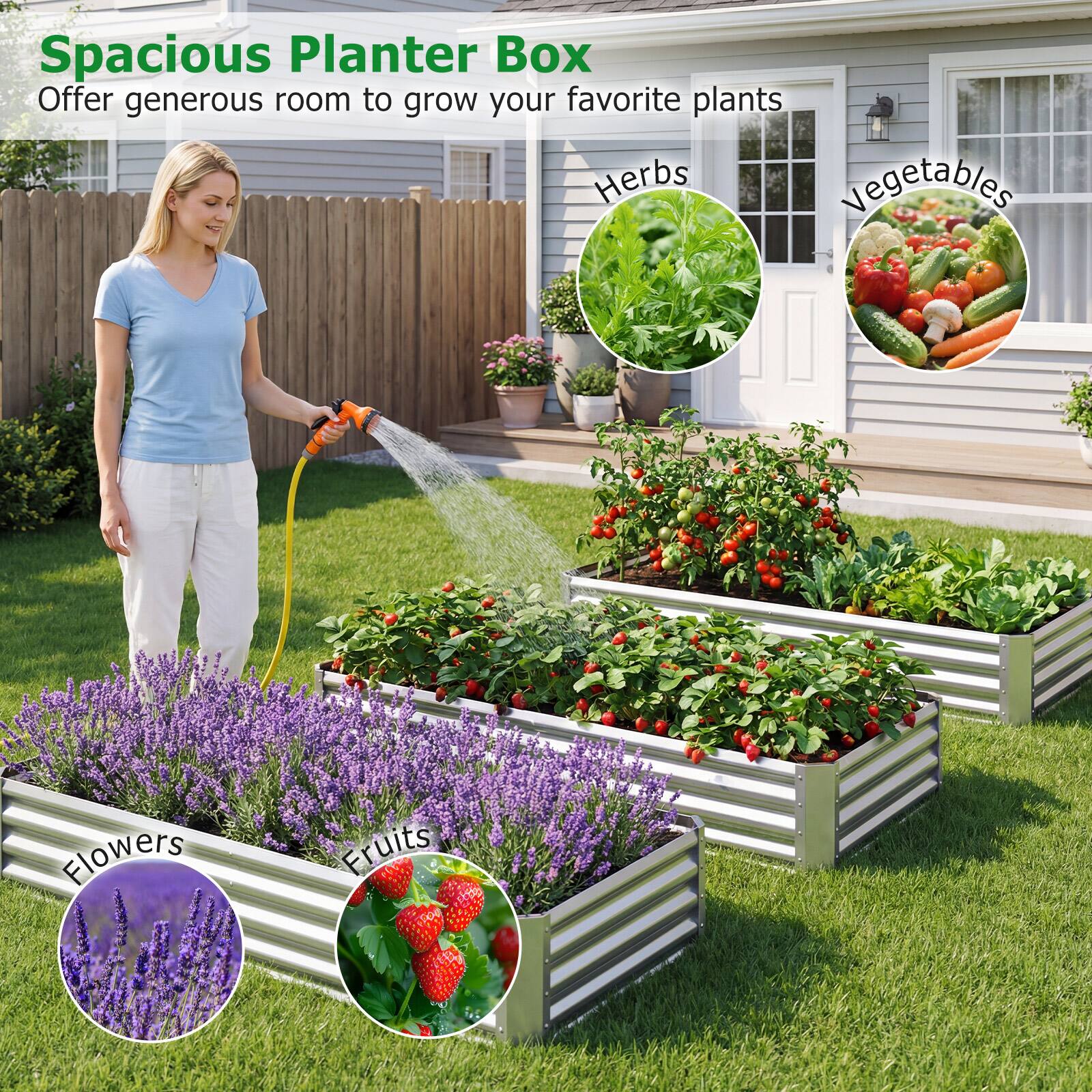 Spacious Planter Box  
Offer generous room to grow your favorite plants

- Herbs
- Vegetables
- Flowers
- Fruits