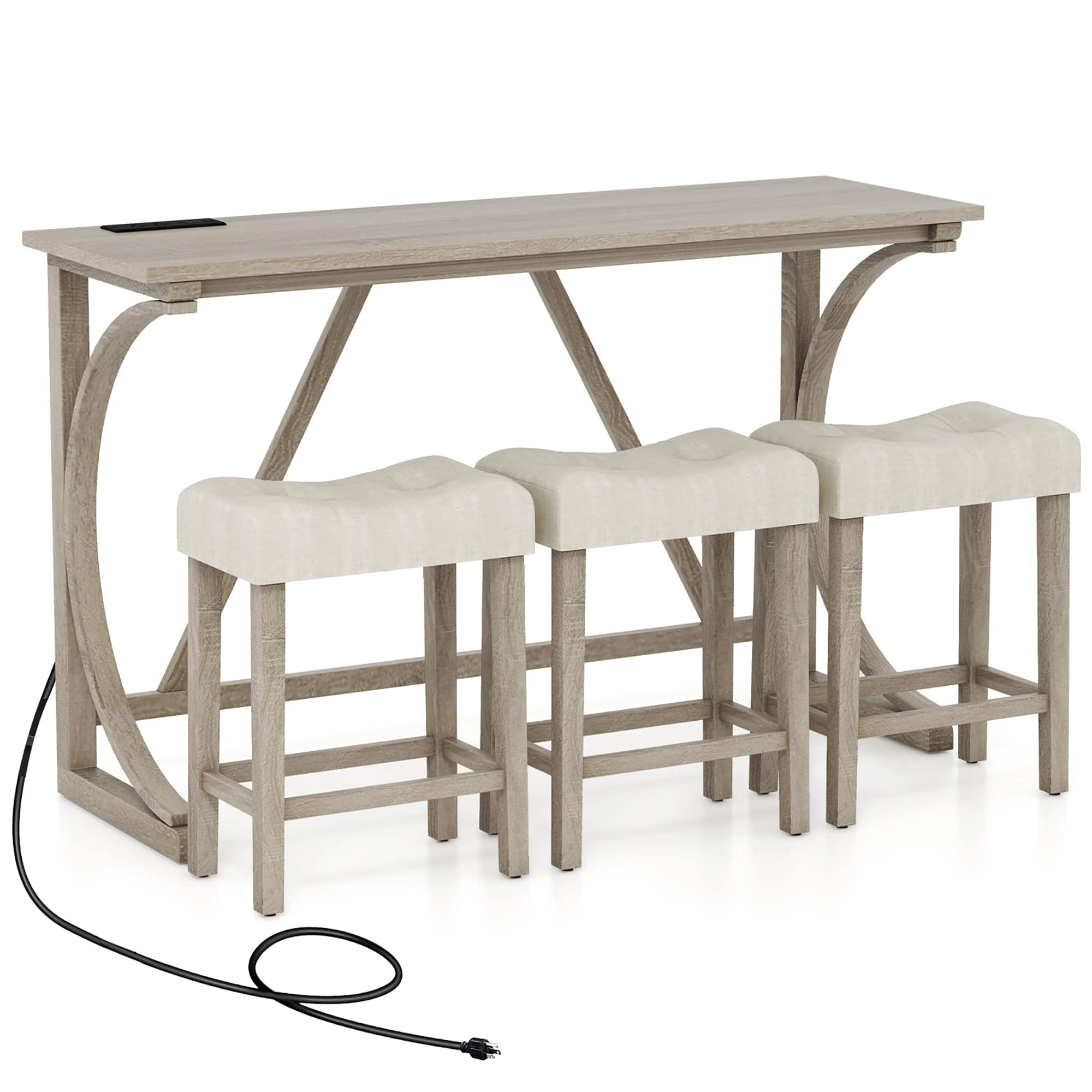 Gymax - 4-Piece Bar Table Set w/ Power Outlet Counter Height Bistro Table and Stools - Grey, Beige price history on PriceWatchPro