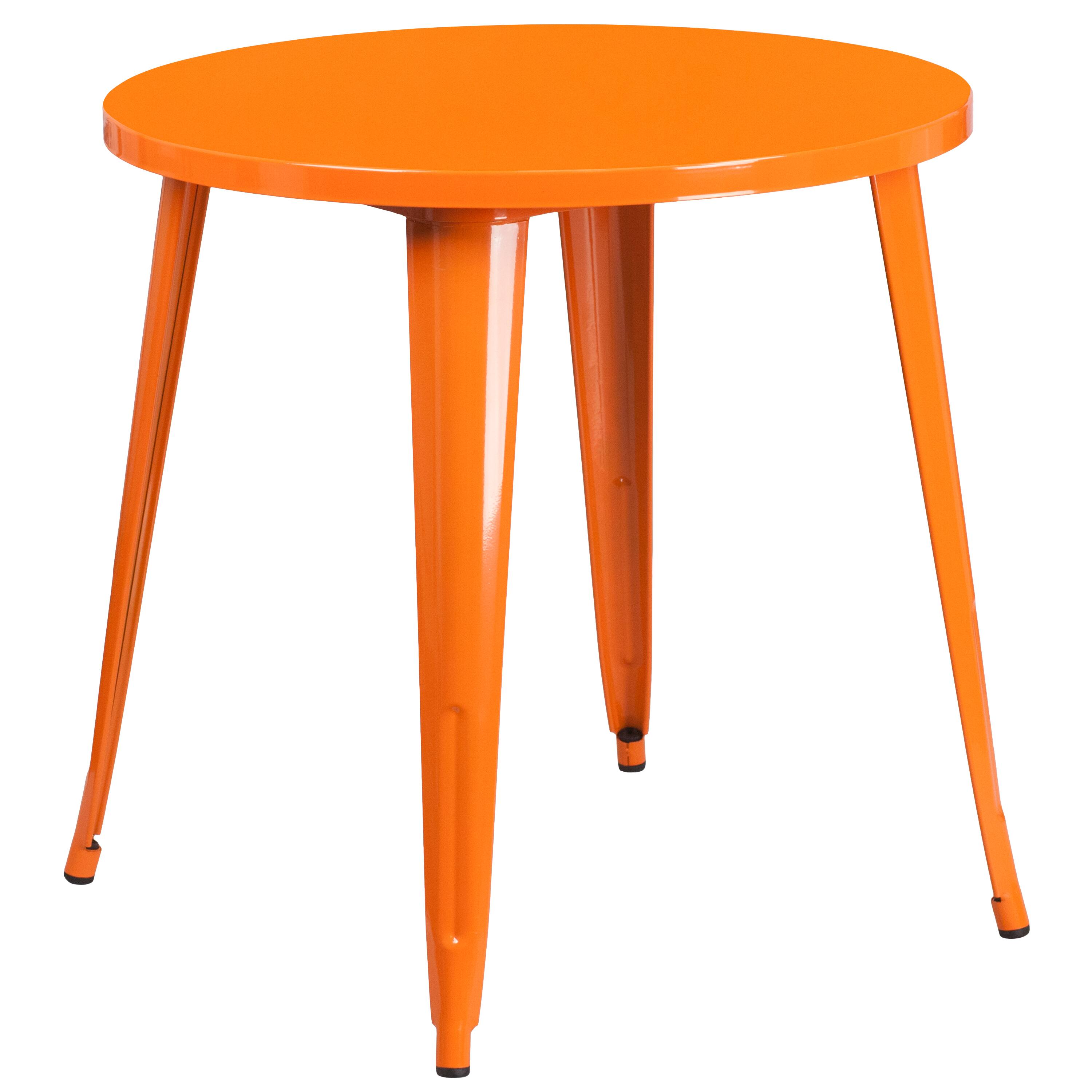 Alt View 3. Emma + Oliver - Commercial Grade 30" Round Metal Indoor-Outdoor Table Set with 2 Arm Chairs - Orange.