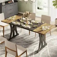 Bestier 71Inch Rectangular Dining Table for 6-8 People Wooden Kitchen Table with Metal Legs Computer Desk - Brown - Front_Zoom