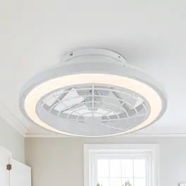 Parrot Uncle - 20" Modern Enclosed Caged Ceiling Fan Flush Mount with Dimmable LED Light and Remote - White