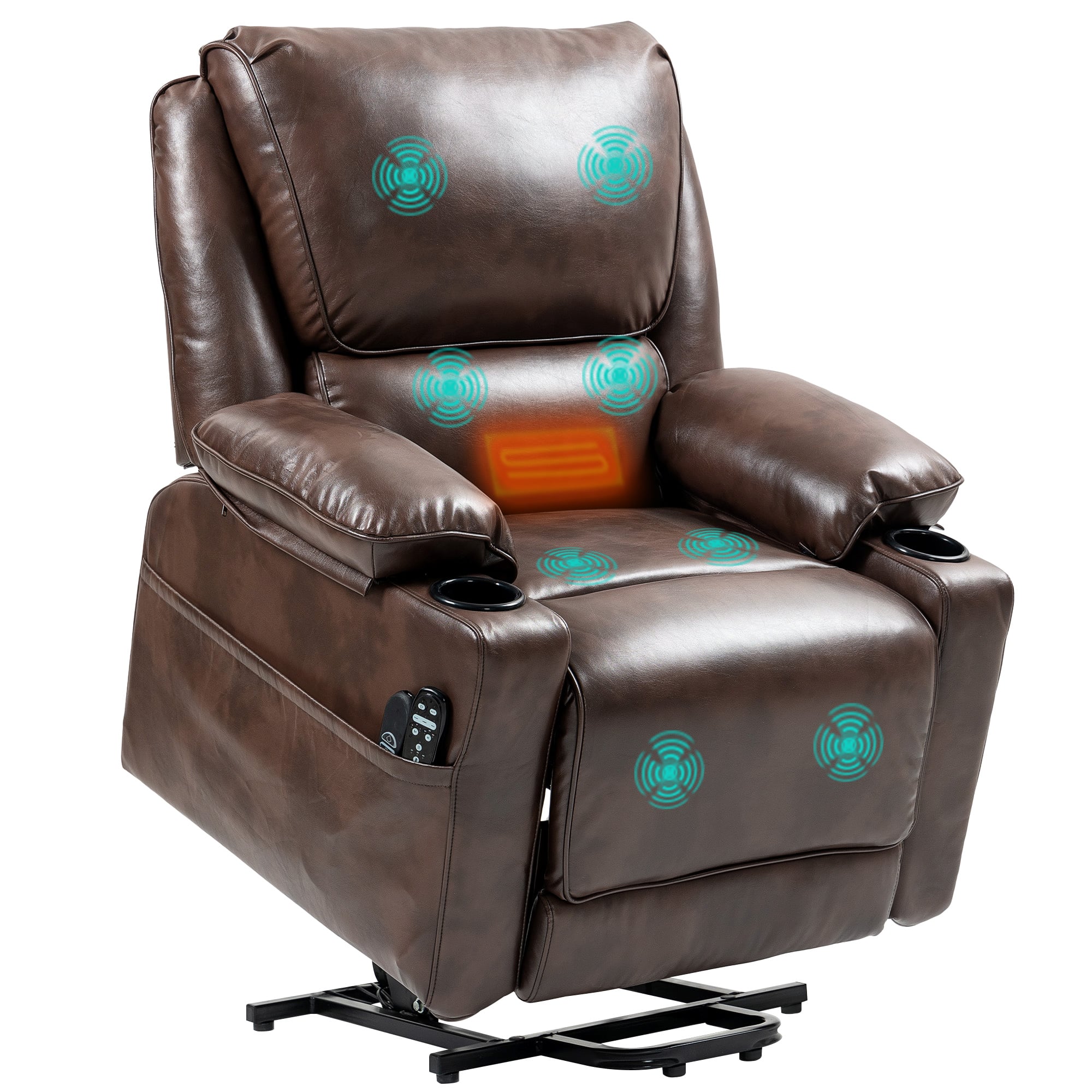 Homcom - Power Lift Recliner Chair - Wide Faux Leather w/ Massage+Heat & Remote | USB Pockets for Elderly​ - Brown