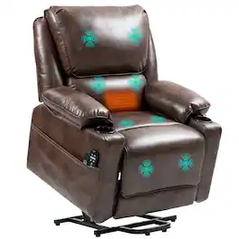 Homcom - Power Lift Recliner Chair - Wide Faux Leather w/ Massage+Heat & Remote | USB Pockets for Elderly - Brown