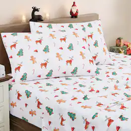Sweet Home Collection - Printed Holiday 4pc Sheet Sets, Easy Care, Soft & Wrinkle-Resistant Holiday Bedding, Queen - Holiday Cookies