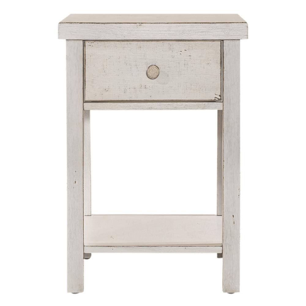 Angle. Liberty Furniture Industries - Drawer Chair Side Table Flea Market White w/ Heavy Distressing - White.