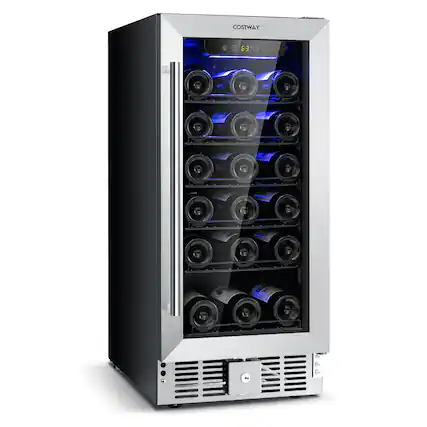 Front. Costway - Costway 15" Wine Beverage Cooler Refrigerator 30-Bottle Freestanding Built-in Fridge - Black,Silver.