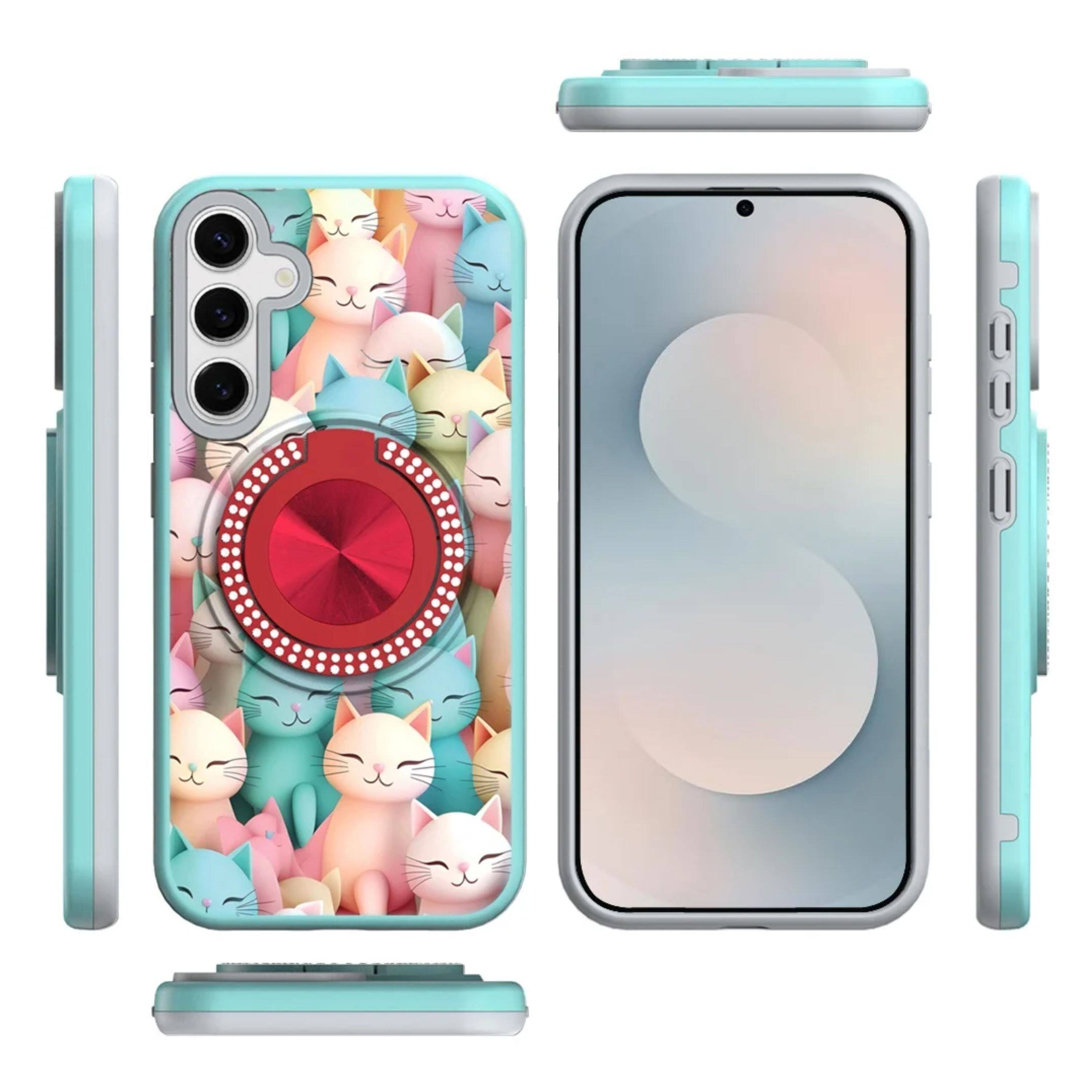 Angle. Kitcheniva - Printed Design Case With 360 Stand Tempered Glass For Samsung Galaxy S26+ Plus Cats - Multicolor.