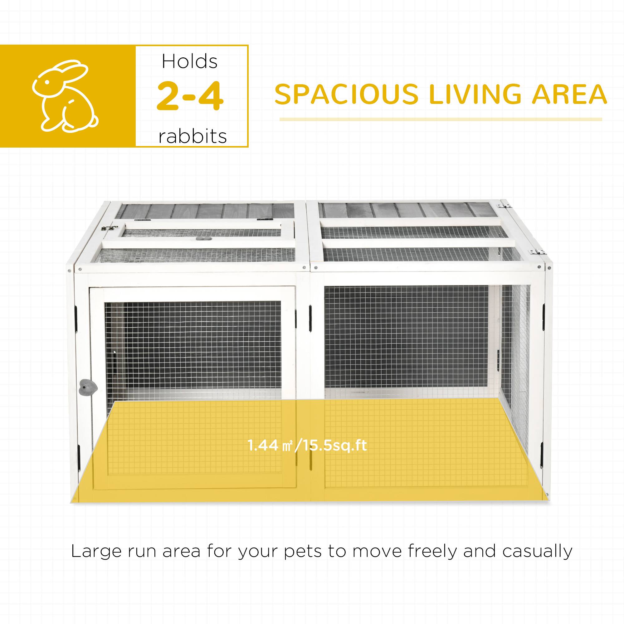 Holds 2-4 rabbits

SPACIOUS LIVING AREA

1.44 m / 15.5 sq.ft

Large run area for your pets to move freely and casually