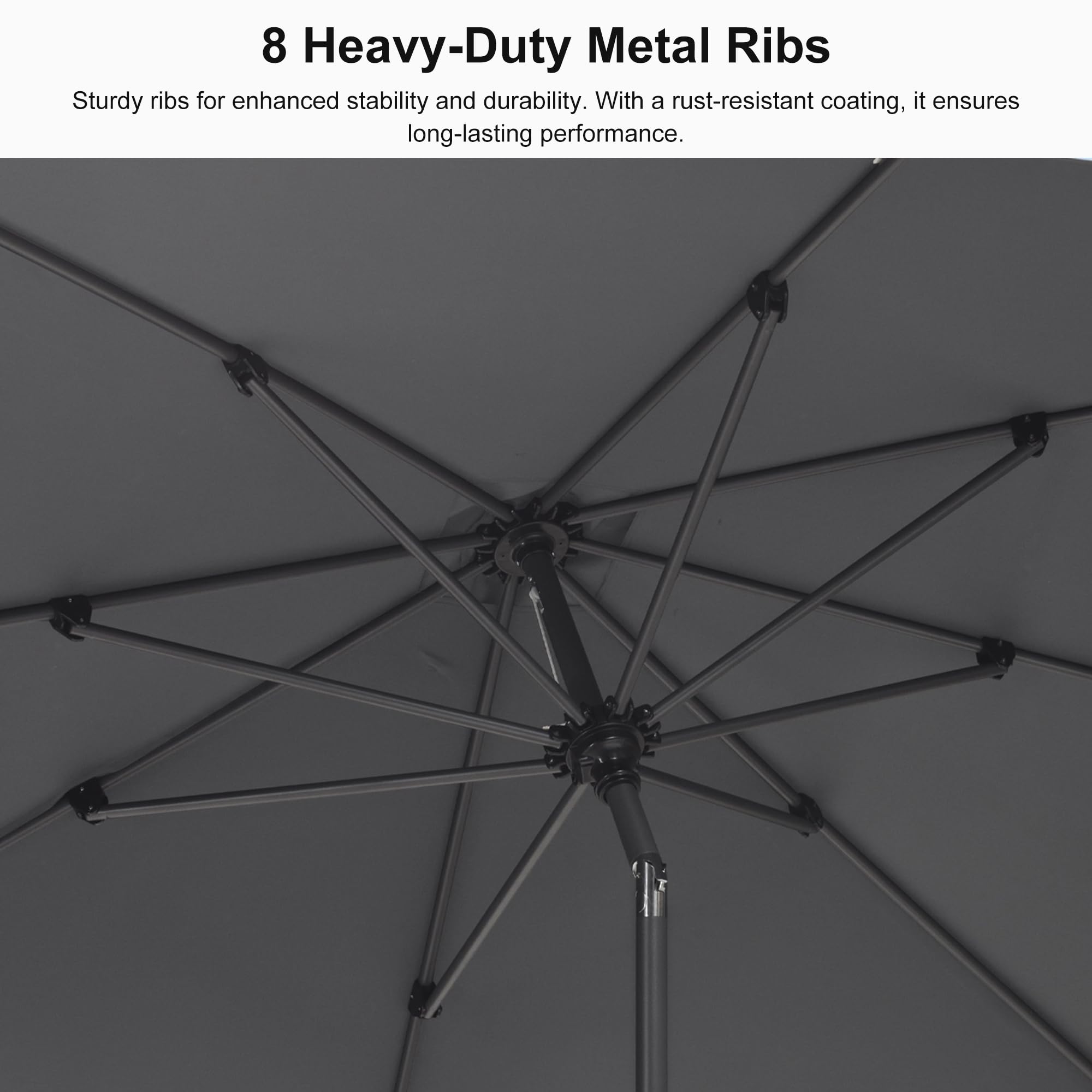 8 Heavy-Duty Metal Ribs

Sturdy ribs for enhanced stability and durability. With a rust-resistant coating, it ensures long-lasting performance.