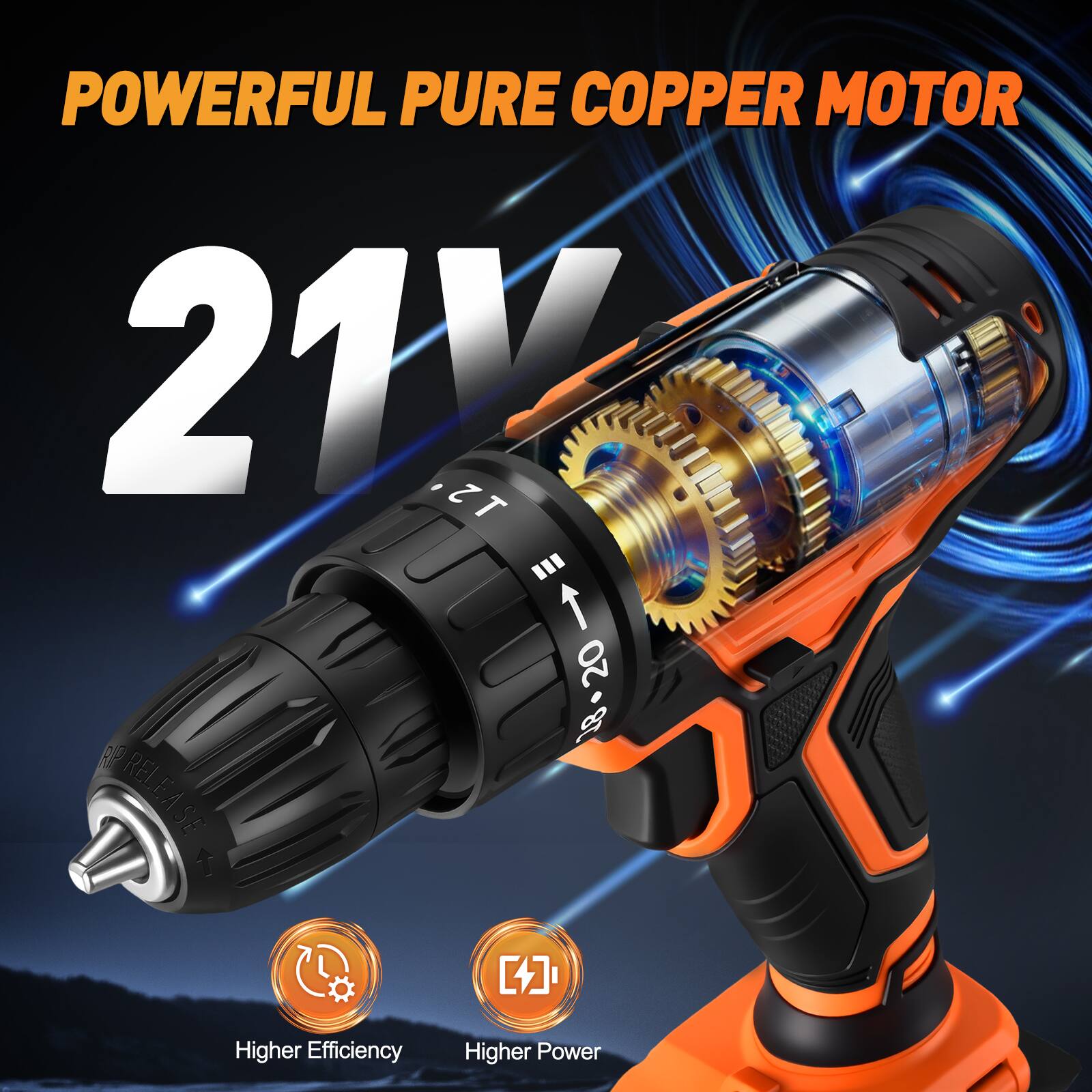 POWERFUL PURE COPPER MOTOR  
21V  

Higher Efficiency  
Higher Power