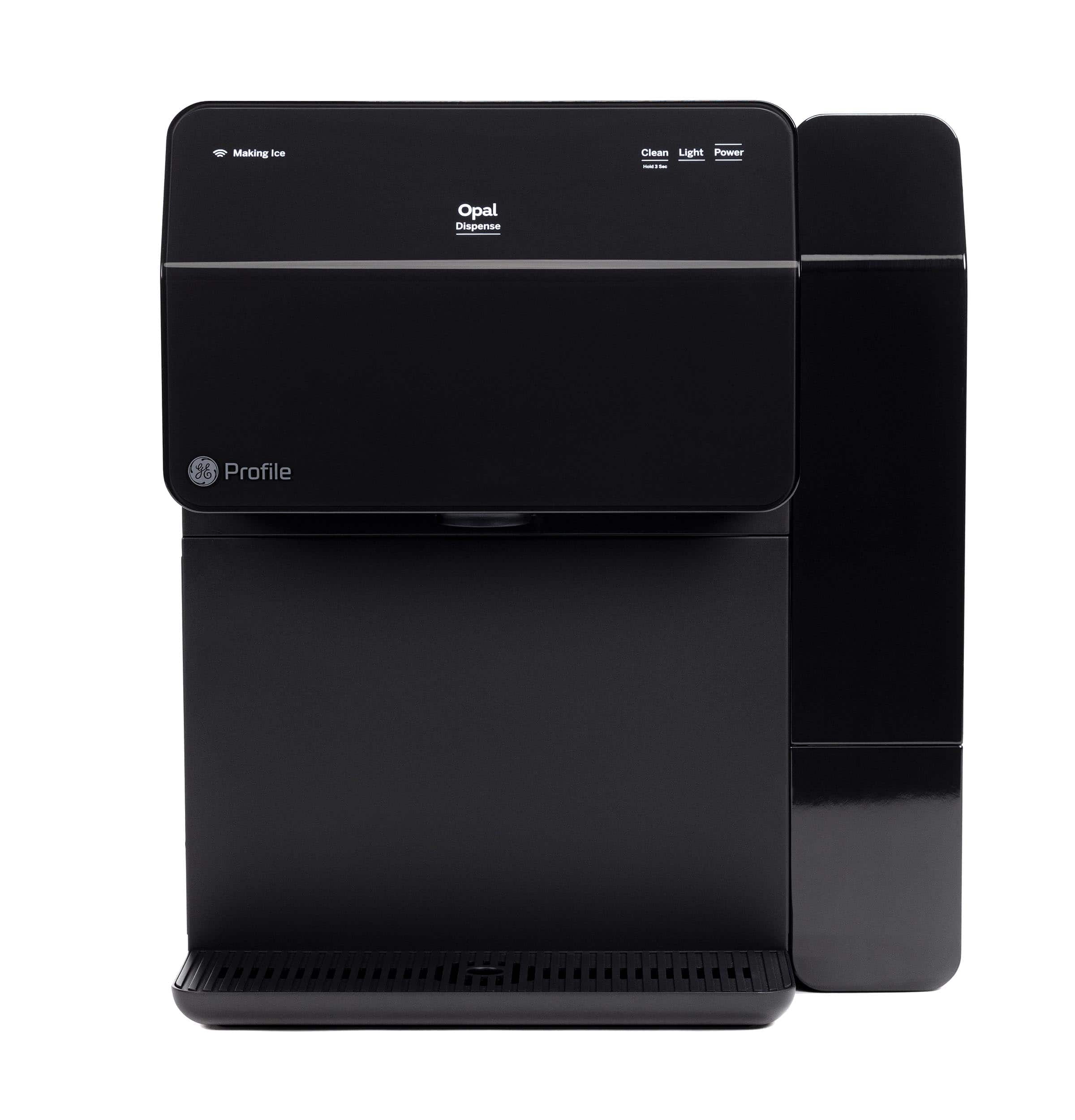 Front. GE Profile - Opal 2.0 38-lb. Portable Ice Maker Dispenser with Nugget Ice Production, Side Tank, and Built-in Wifi - Satin Black.
