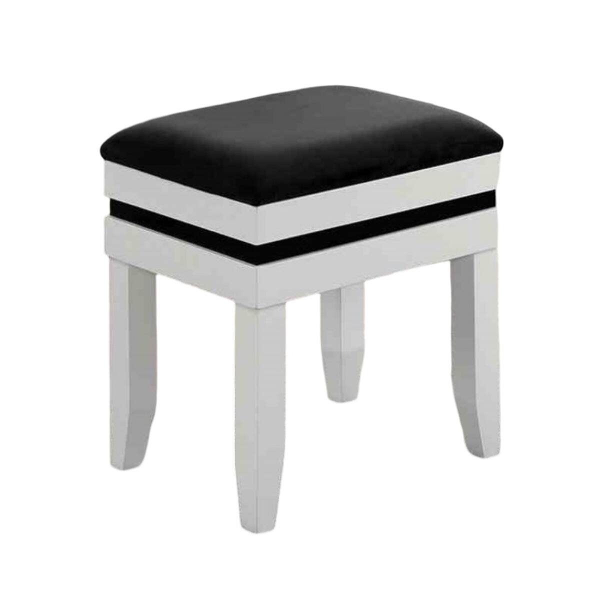 Alt View 3. Loheer - Loheer Makeup Vanity Set with Stool, Tri-Fold Mirror and Fourteen Bulbs, Black and White - Black and White.