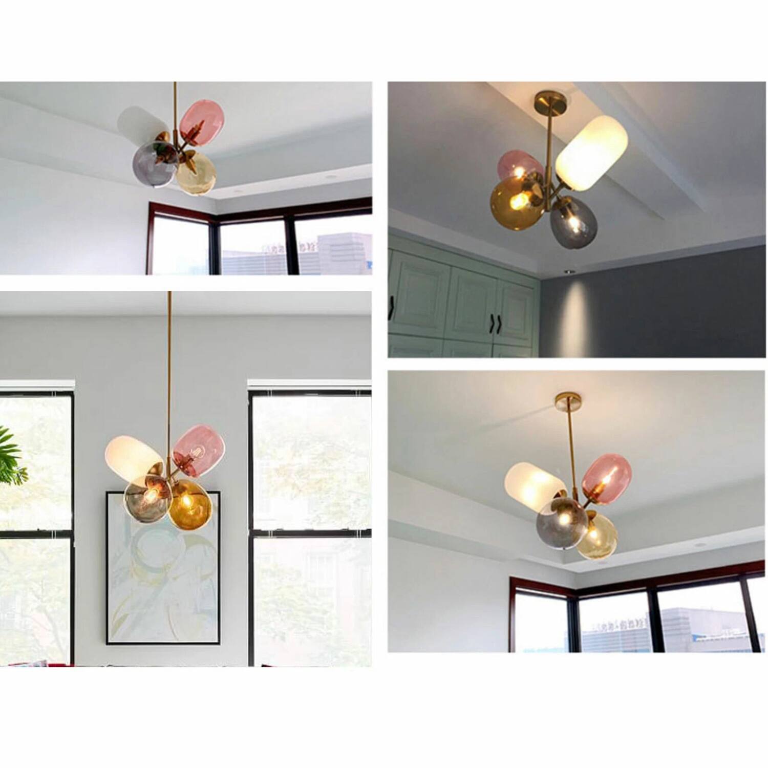 Back. Stock Preferred - Fashionable Colored Glass Ball LED Pendant Lamp Chandelier Ceiling Lighting - Clear.