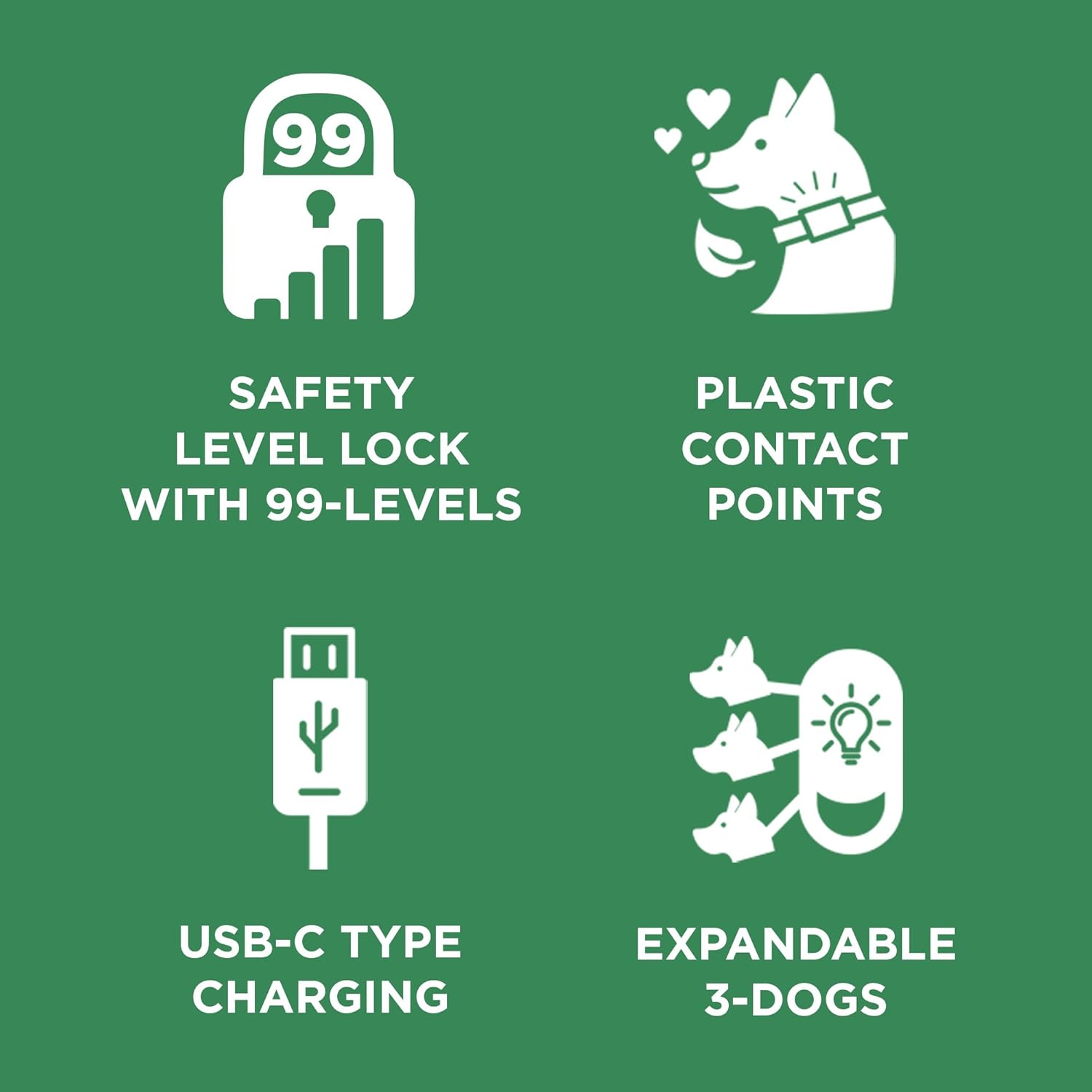 99 SAFETY LEVEL LOCK WITH 99-LEVELS PLASTIC CONTACT POINTS USB-C TYPE CHARGING EXPANDABLE 3-DOGS