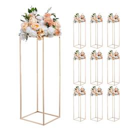 VEVOR - Wedding Flower Stand, 10PCS 31.5-inch Column Flower Stand, Floral Stands with Metal Laminate, Gold Rectangular Floral - French Gold