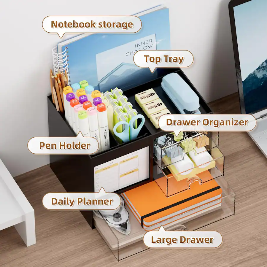 Paradigms Interiors Desk Organizer With 3 Drawer Multi functional ...