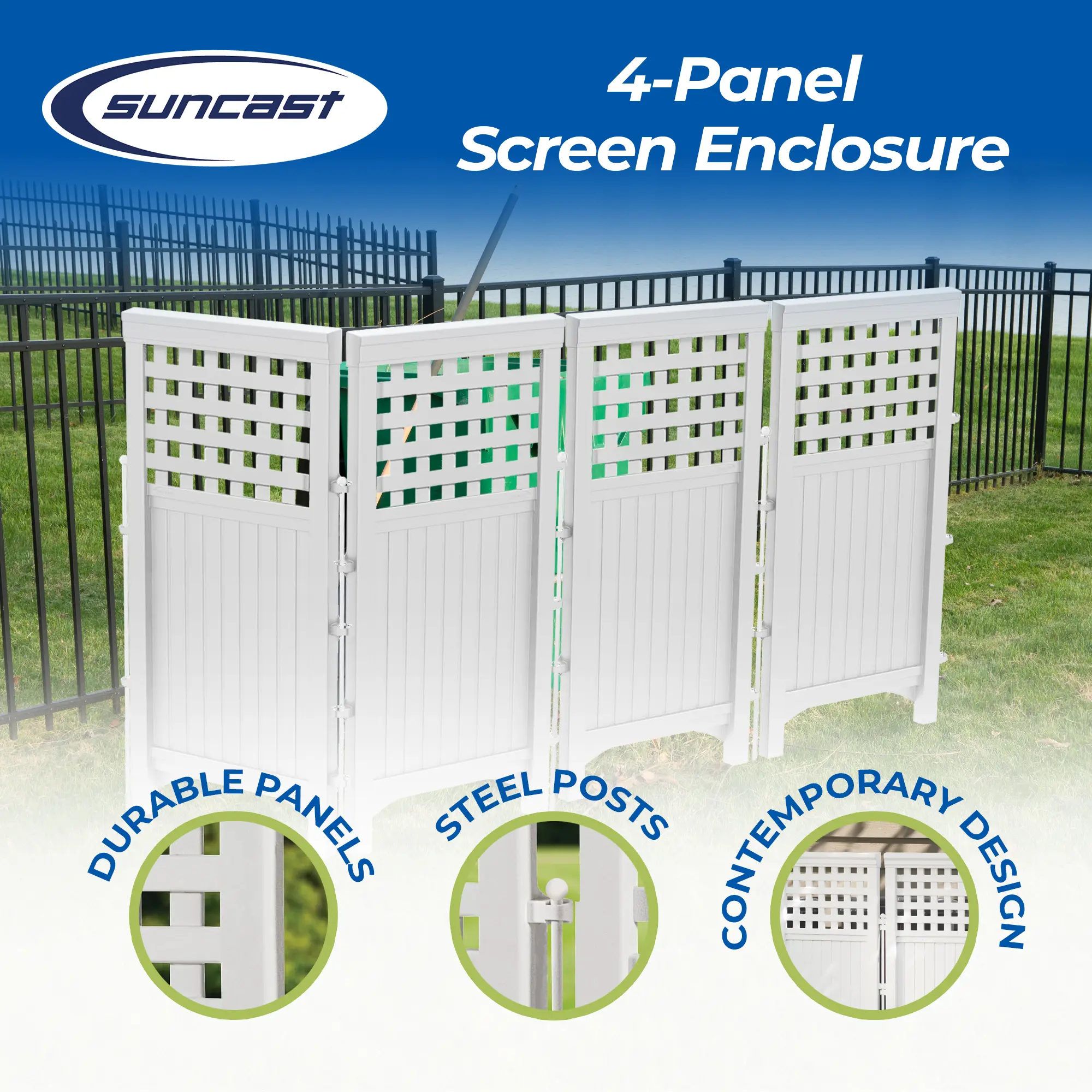 4-Panel Screen Enclosure

- DURABLE PANELS
- STEEL POSTS
- CONTEMPORARY DESIGN