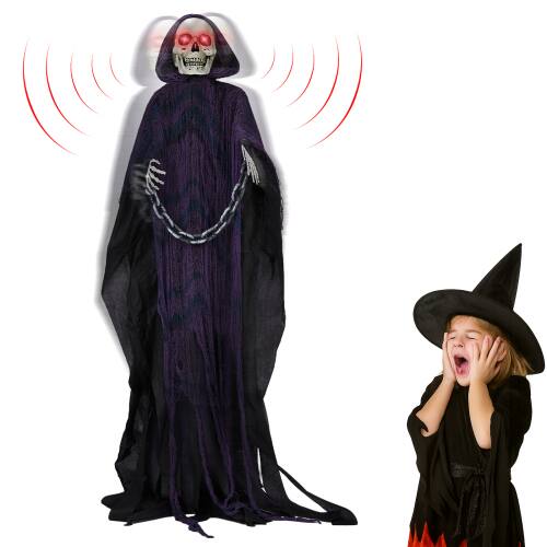 Alt View 1. Winado - Halloween 6FT Scary Grim Reaper with Chains, Spooky Skeleton Ghost Prop Decoration for Indoor Outdoor Holiday Garden - Black.