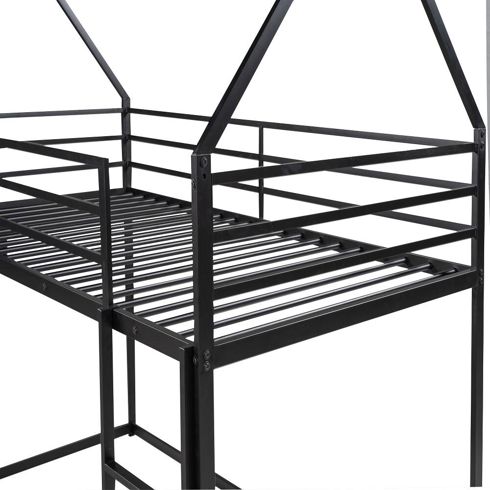 Alt View 10. Loheer - Loheer Twin Over Twin Bunk Bed House Bed with Slide Black Metal - Black.