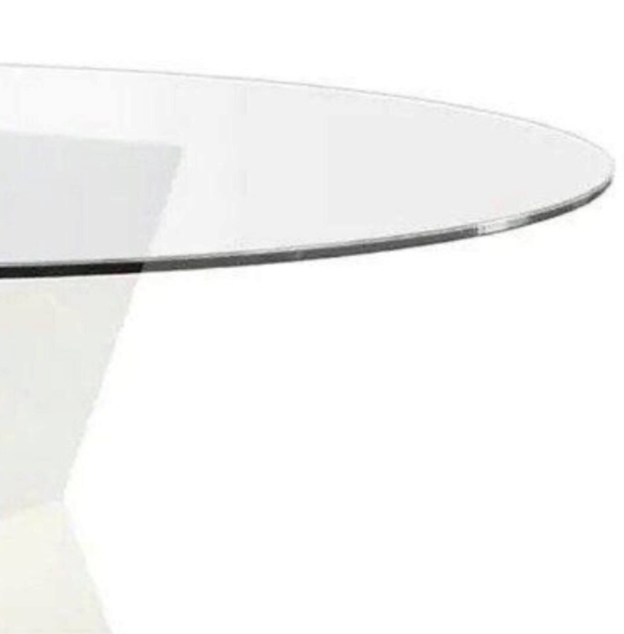 Angle. Manhattan Lane - Contemporary Round Glass Dining Table with Square Pedestal Base - White.