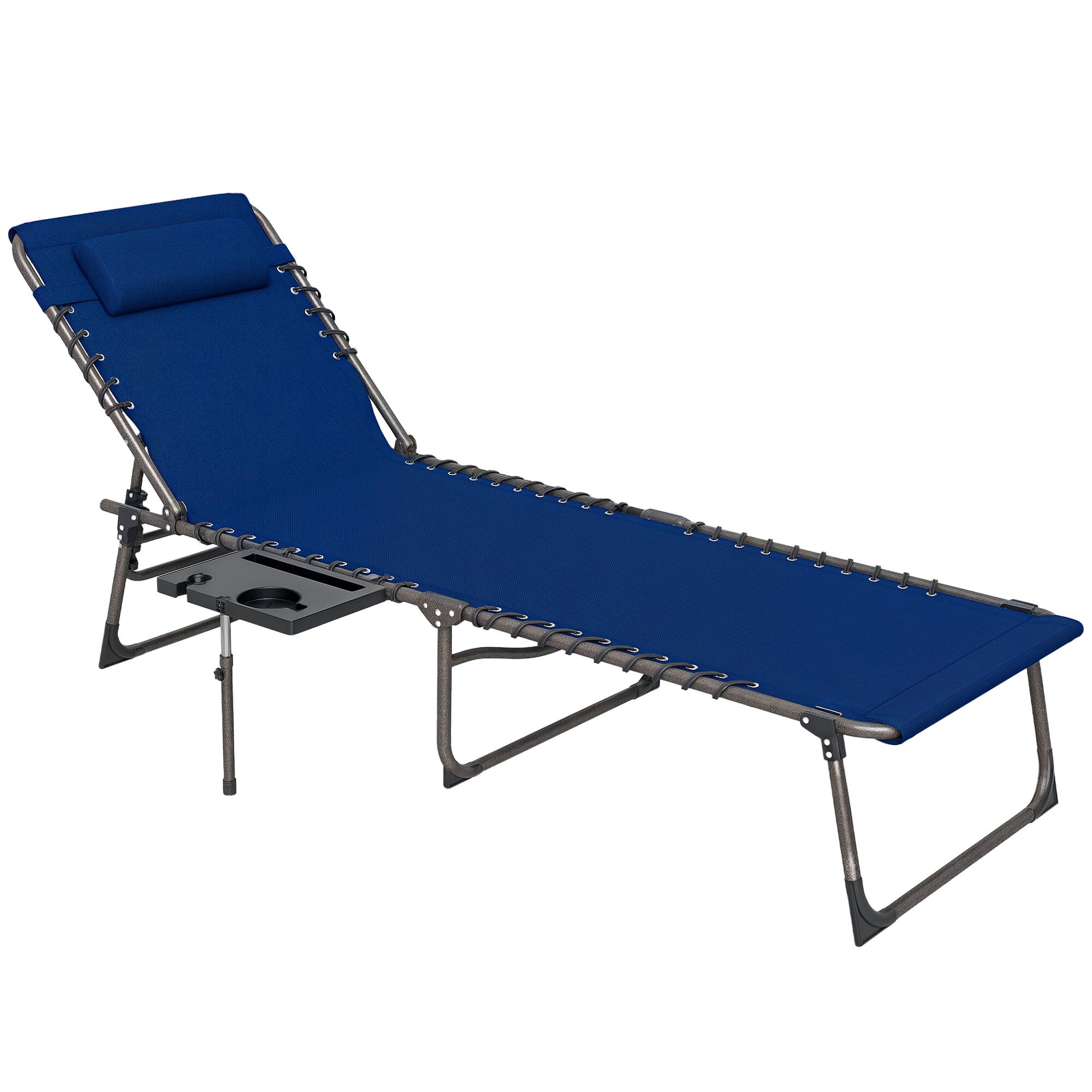 Outsunny - Folding Chaise Lounge Chair Outdoor Tanning Chair with Side Table, 5-Level Adjustable Beach Lounge Chair - Gray