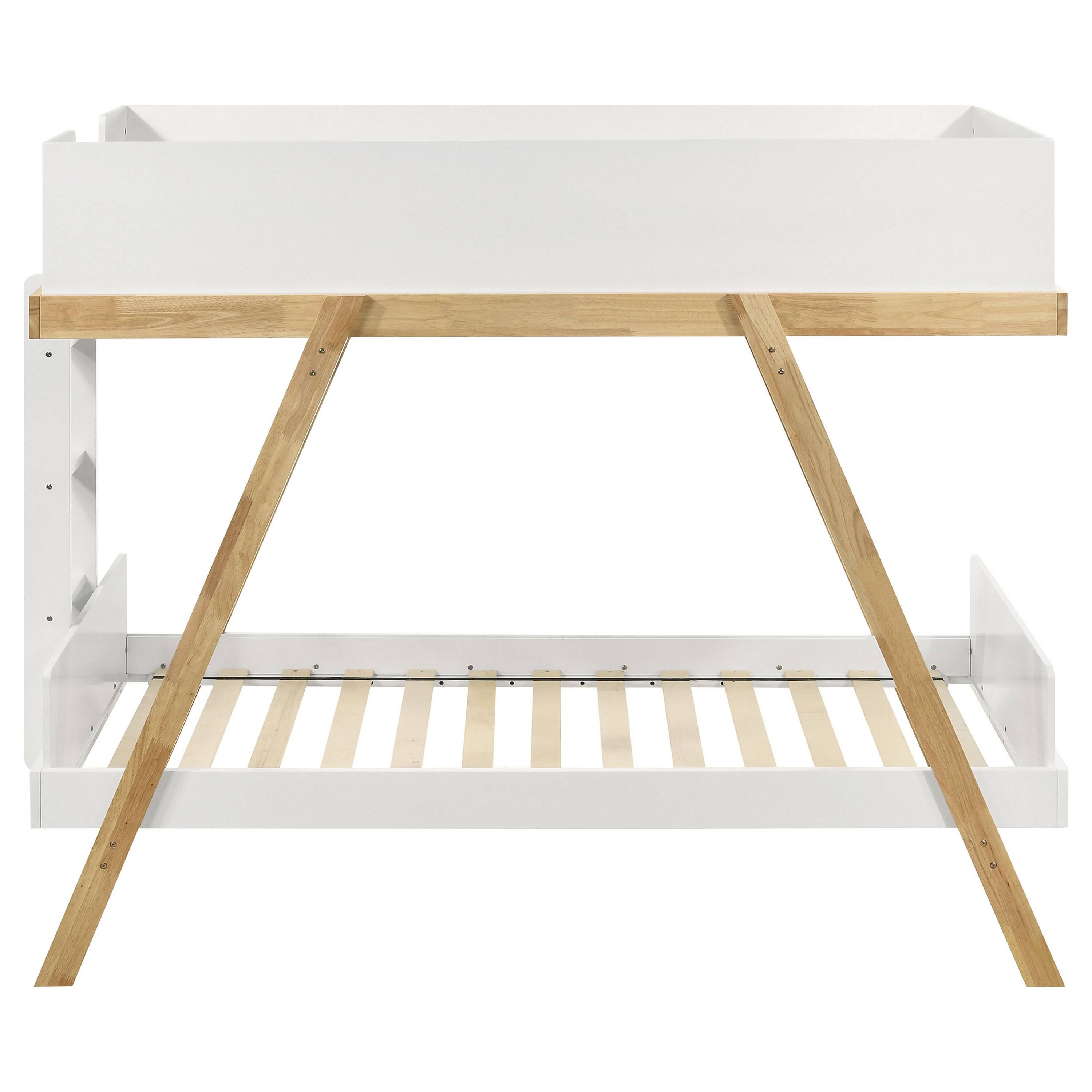 Alt View 1. Manhattan Lane - Anky Twin Size Bunk Bed, Brown Wood, 3 Side Panel Rails, Ladder - White, Brown.