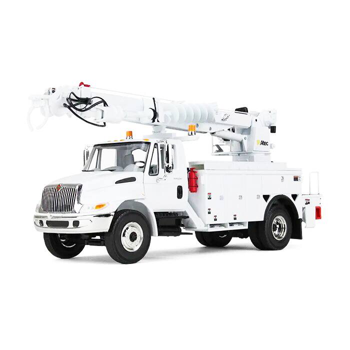 Angle. First Gear - International DuraStar Truck with Digger Derrick Body "Altec" White 1/34 Diecast Model by First Gear.